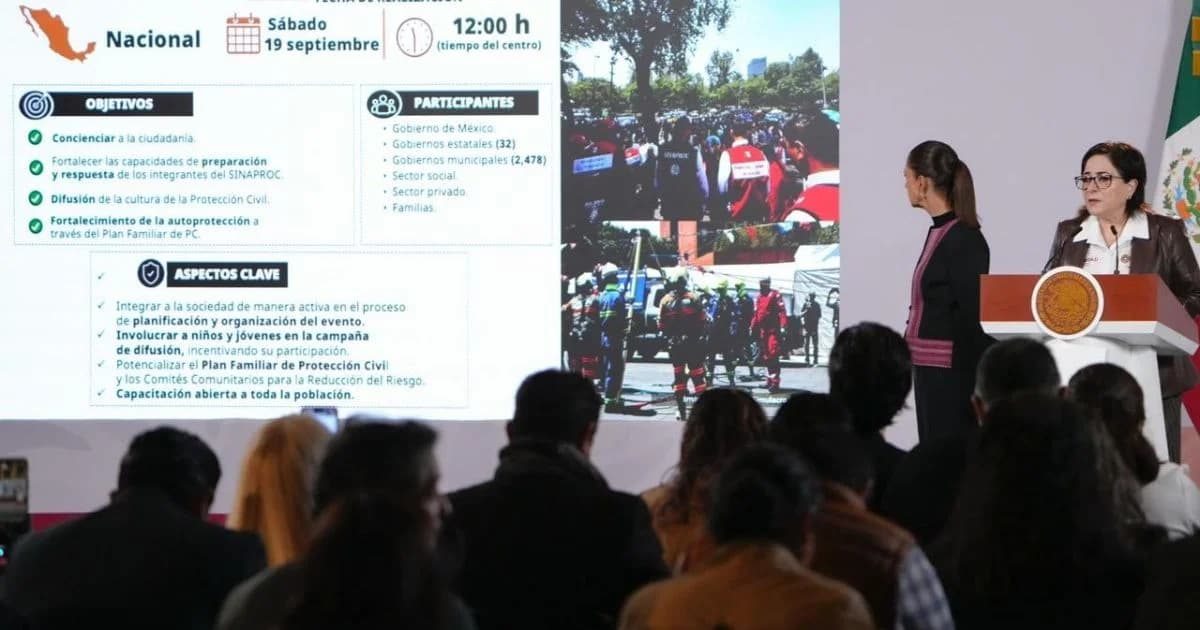 Presentación del Simulacro Nacional 2026 con información de fecha, horario, objetivos y participantes