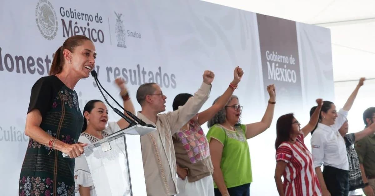 Claudia Sheinbaum durante el evento Honestidad y Resultados, hablando sobre la seguridad en Sinaloa