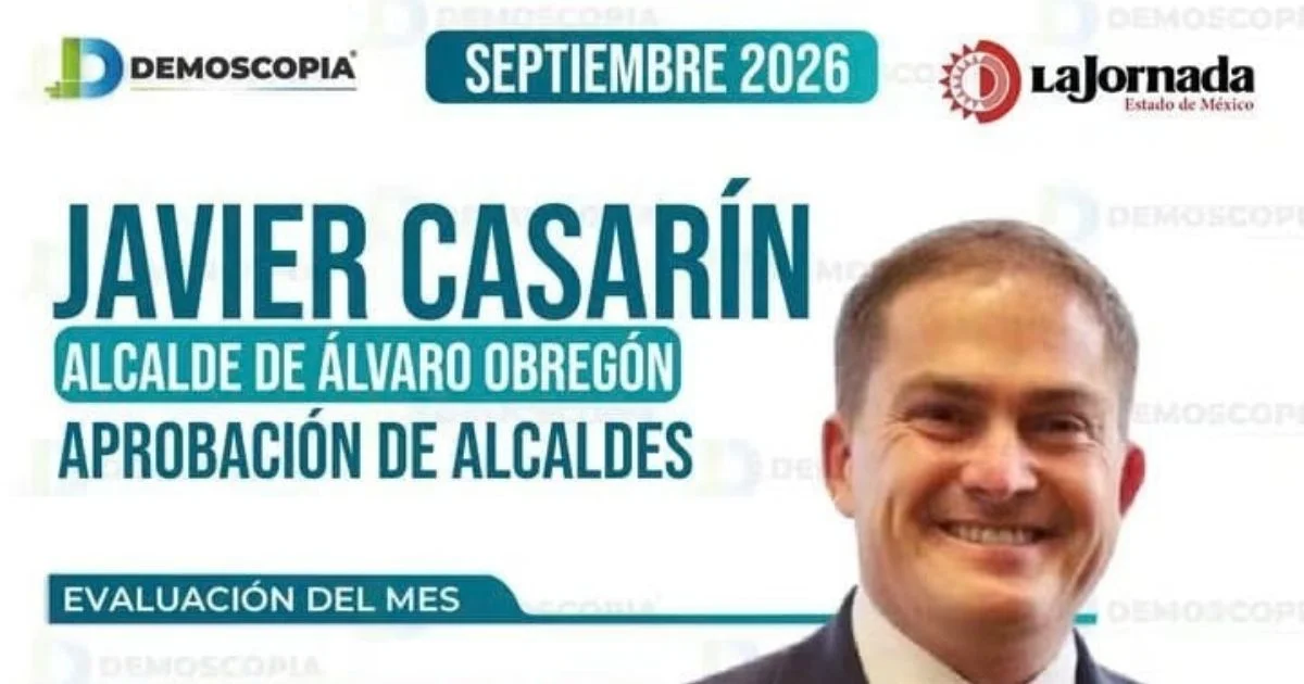 Gráfico de Demoscopia sobre Javier Casarín con una aprobación de 68.5% en septiembre de 2026