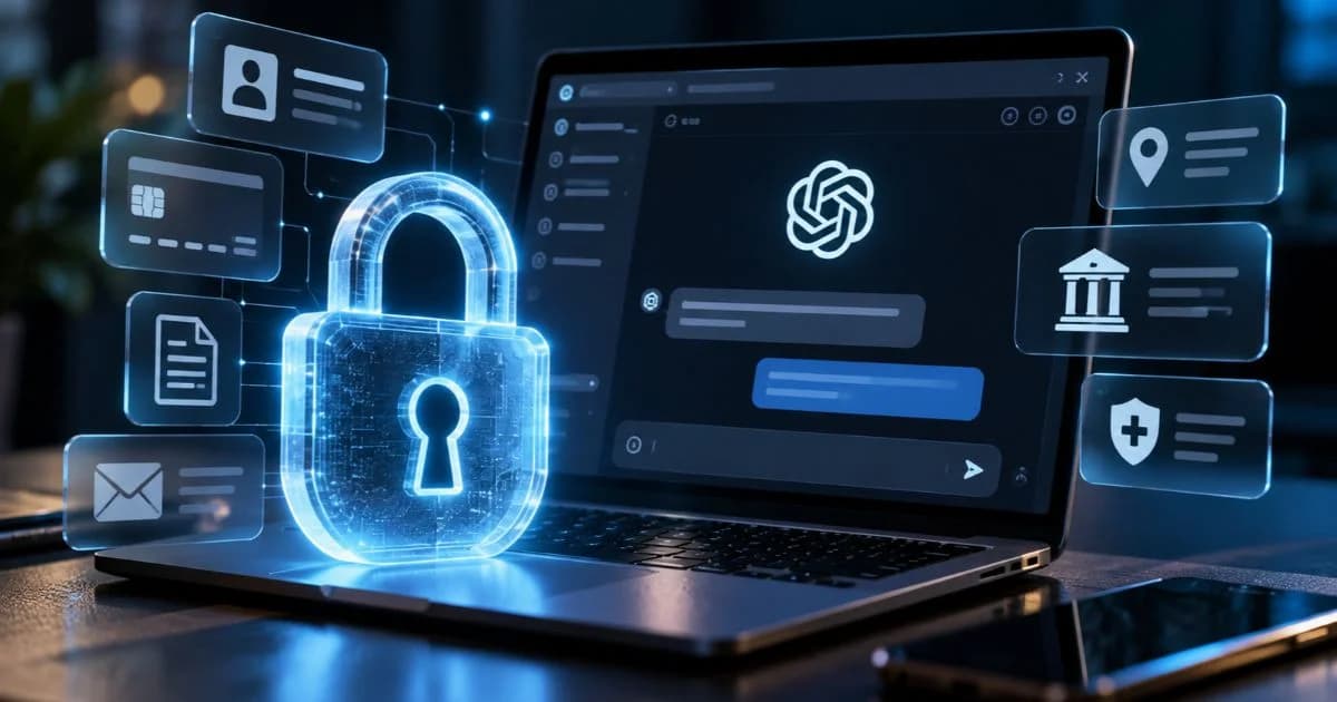 Ilustración de protección de datos personales mediante un candado digital ante una laptop con IA