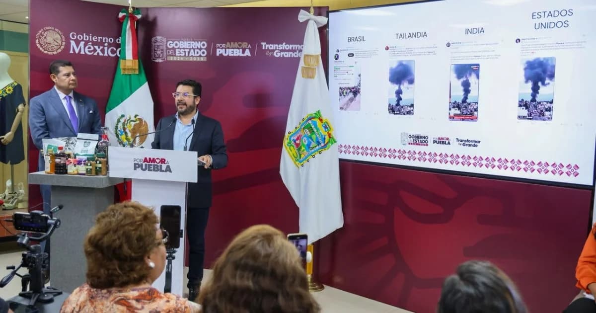 Presentación institucional con ejemplos de publicaciones digitales sobre la explosión de Tepeaca